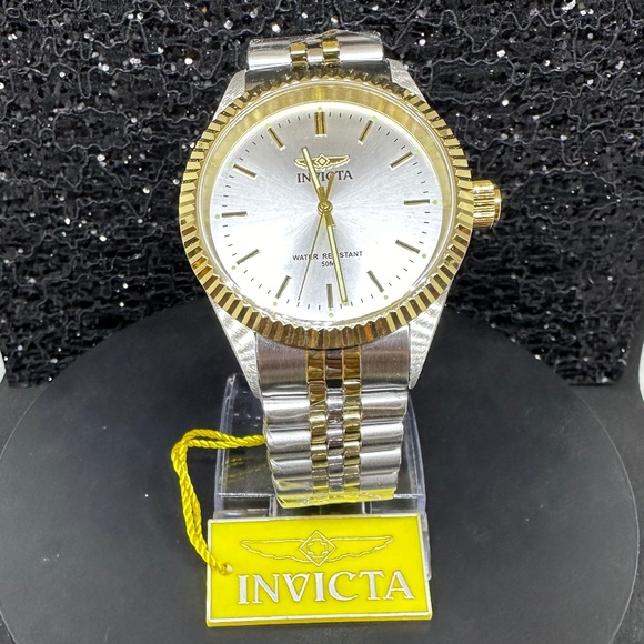 Men's (NWT) Invicta Two-Toned Watch w/Silver Face & Gold Accented Hands & Bezel - Picture 5 of 8